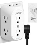 Image of 9 In 1 Wall Outlet Splitter with 6 wide spaced outlets and 3 USB ports, showing installation into a two-prong outlet.