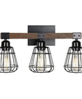 Must Have Farmhouse Vanity Light For Bathroom With Three Lights Rustic Wood And Matte Black Industrial Wall Fixture Over Mirror
