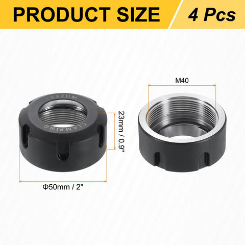 Four Piece ER32UM M40 Collet Clamping Nuts For CNC Milling Lathe Chuck Holder Replacement Cast Steel Nut Set dimensions