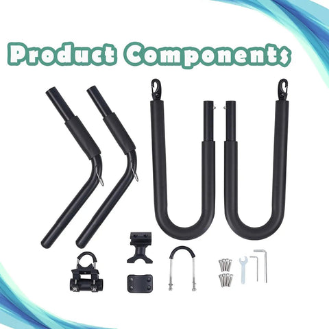 Components of Bike Surfboard Rack With Quick Release Bars Adjustable Up Down And Rotatable Angles For A Comfortable Ride