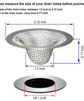 Two Pack 1.0 Inch Drain Strainer Mesh Basket For Sink Hair Catcher Stainless Steel with dimensions diagram