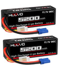 Two Beefy 3S 11.1V 80C 5200mAh RC LiPo Batteries with Durable Hard Case and EC5 Connector for RC Cars and Drones