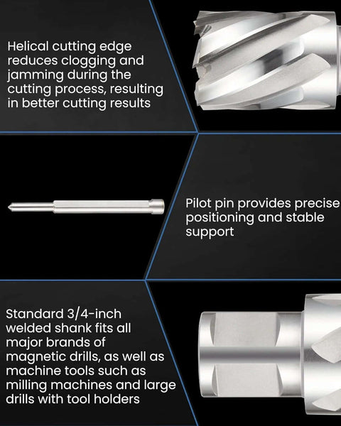 Lichamp annular cutter set for magnetic drill, 6 pieces, M2 HSS, 1/2–1-1/16 in diameter, 1 in depth, with storage case
