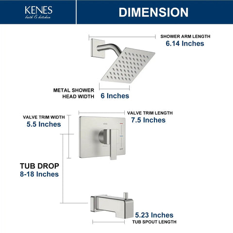 Dimensions of Top Shelf Brushed Nickel Shower Set With Tub Faucet And Swivel Head Bathroom Trim Kit, showing specific sizing.