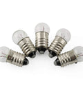 Hella Bright E10 Mini Light Bulbs 10 Pack Screw Base Indicator Lamps With Rock Solid Filament And Smooth Incandescent Glass Build laid out in a circle.