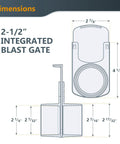 Technical diagram of Two And A Half Inch Blast Gate For Dust Collection Heavy Duty Tapered ABS Fitting With dimensions.