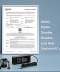 Beefed Up 60W Adjustable 24V Power Supply with LED Voltage Display, shown with AC cable and certification document.
