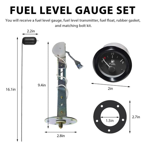 2 Inch 52mm Fuel Level Gauge Kit 12V With E One Half F Pointer Fuel Level Sensor Universal Float Sending Unit For Boats Cars Trucks RVs Motorcycles And Other Vehicle Marine Auto Accessories, gauge and sender set
