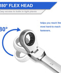 Flex Head Ratcheting Wrench Set 12 Piece Metric 8 To 19 mm Cr-V Combination Wrenches With 180-degree flex head shown