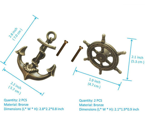 Antique Bronze Cabinet Knobs And Drawer Pulls Set With Anchor And Rudder Nautical Theme Matte Bronze Finish with screws