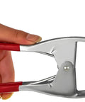 Hand holding Heavy Duty 6 Inch Spring Clamps Set With 2.5 Inch Jaw Opening Rubber Coated Handles And Tips Metal Clamps For Woodworking DIY Photography And Crafting 6 Pack Clamp Kit