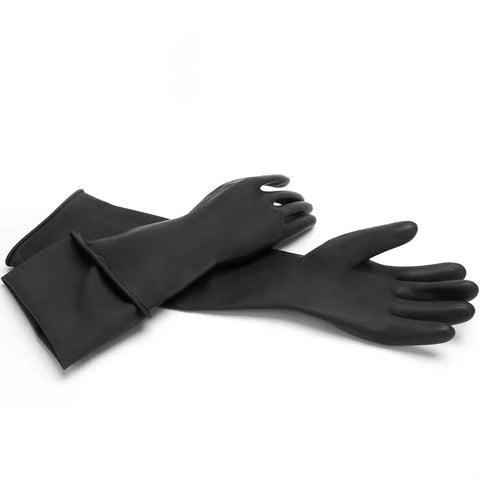 Heavy Duty Chemical Resistant Gloves For Tough Industrial Jobs And Stubborn Household Grime, Extra Large Black Latex Hand Savers.