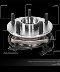 Front view of 32 Spline Front Wheel Bearing Hub Assembly With ABS Sensor Plug For Jeep Wrangler JK 2007 2018 Front Driver Or Passenger Side Bare Steel Replacement Dana 30 44 Axles