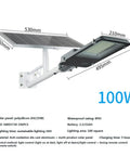 Hella Bright Solar Security Lights Outdoor With Reliable Motion Sensor Technology And IP65 Waterproof Build Perfect For Yard Garage Driveway Featuring 300W Equivalent Kickass Flood Lighting, side view showing solar panel and light dimensions.