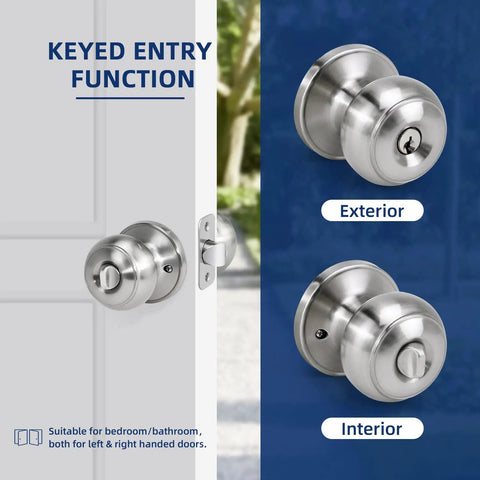 Keyed Entry Door Knobs 6 Pack With Lock And Key For Exterior And Interior Doors Right Or Left Hand Satin Nickel Finish ANSI Grade 3