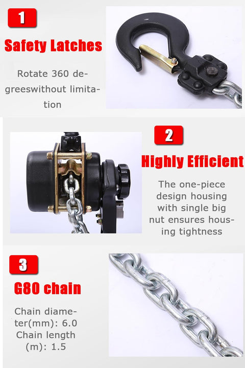 Two Tough Lever Chain Hoists 2200 Lbs Capacity Each 5 Foot Lift Set Of Two 1 Ton Portable Hoists Safety Latches and G80 Chain