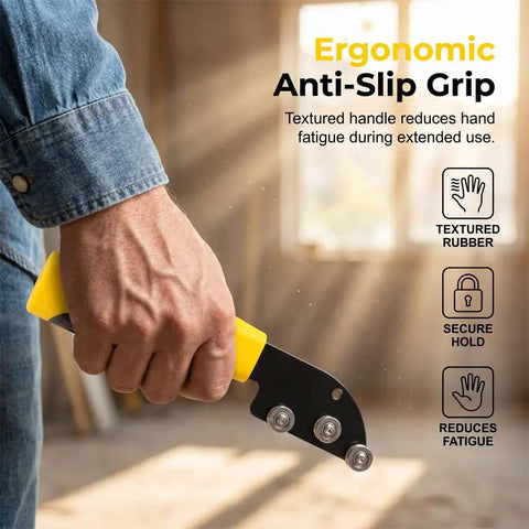 Heavy Duty Stainless Steel Cable Straightener Tool With Ergonomic Anti Slip Handle held in hand, showcasing textured grip for better hold.