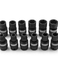 Tough 12 Piece Three Eighths Inch Drive Metric Swivel Impact Socket Set With Holder For Heavy Duty Auto Repairs, Six Point Sockets