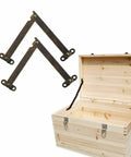 2 Pack Lid Lift Hinge With Damper For Jewelry Boxes And Cases Easy Install Vintage Style Flap Stay Support, shown with open wooden box