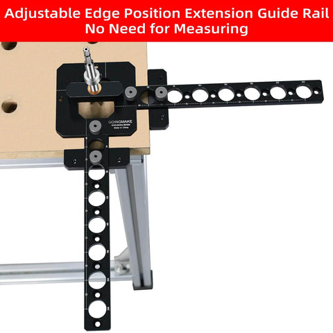 Portable Drill Guide For Three Quarter Inch Workbench Dog Holes Pro Grade Drill Template MFT Table Showing Installed