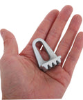 Engine flywheel lock tool, silver metal with serrated teeth, held in a hand