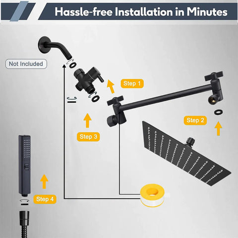 8 Inch Rain Shower Head With 2 In 1 Handheld Sprayer, High Pressure Rainfall Shower Combo easy install guide
