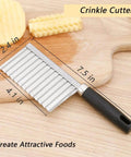 Crinkle cutter knife with stainless steel wavy blade and black handle, 7.5-inch overall length.