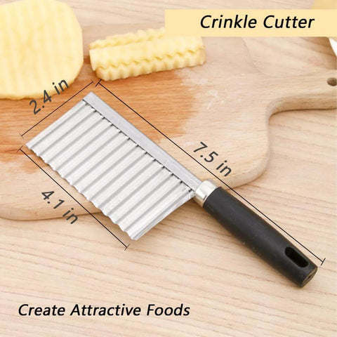 Crinkle cutter knife with stainless steel wavy blade and black handle, 7.5-inch overall length.