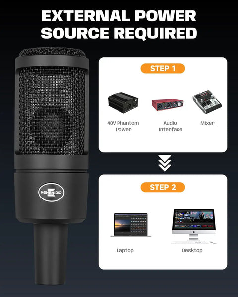 Gold 26mm Large Diaphragm Condenser Microphone Kit With Cardioid Capsule setup steps for streaming and recording