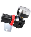 Air Pressure Regulator For Pneumatic Tools One Quarter Inch PT 0 To 150 Psi With Pressure Gauge And Mounting Bracket Side View
