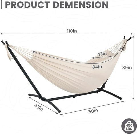 Double Hammock With 9 Ft Space Saving Steel Stand Includes Carrying Case Weather Resistant Cotton Super Cozy Easy Setup Natural Color