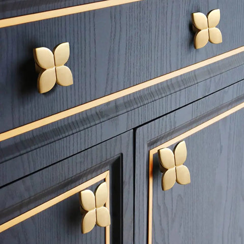 Gold Cabinet Knobs 10 Pack For Cabinets And Drawers, Brushed Brass Leaf Style Hardware with 20 Screws on dark cabinet