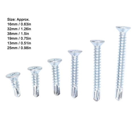 Self Drilling Screws Kit 160 Pcs Carbon Steel Blue Zinc Plated Countersunk Cross Head Fasteners M4.2 For Wood Heavy Duty Rust Resistant Ultra Sharp Threads Deep Thread Design Easy Grip Quick Install, assorted screw sizes
