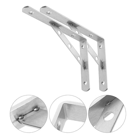2 Pack Heavy Duty L Shaped Shelf Brackets Wall Mounts With Thick Diagonal Brace Stainless Steel Silver Finish for Wood Shelves