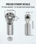 CF4 1/4 Inch Bore Rod End Bearing 1/4-28 Female Thread Right Hand Heim Joint With Jam Nuts 2 Pack Heavy Duty Precision Machined Low Friction Ideal For Hydraulic Cylinders And Industrial Machinery, 1/4" bore and jam nut