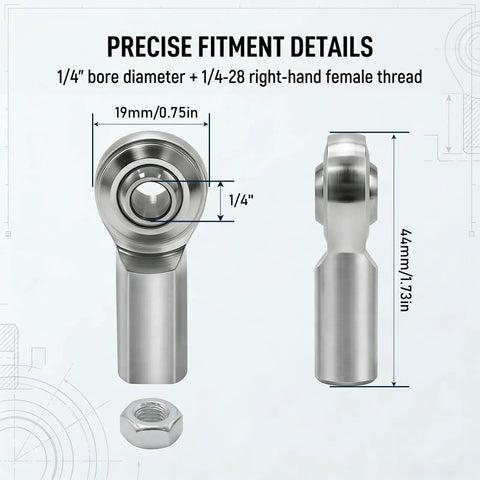 CF4 1/4 Inch Bore Rod End Bearing 1/4-28 Female Thread Right Hand Heim Joint With Jam Nuts 2 Pack Heavy Duty Precision Machined Low Friction Ideal For Hydraulic Cylinders And Industrial Machinery, 1/4" bore and jam nut