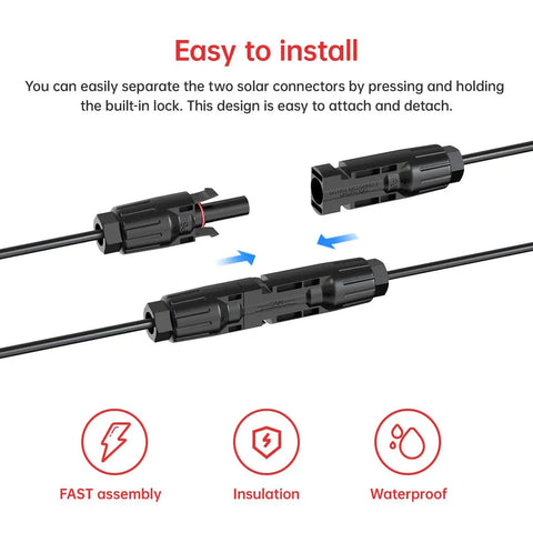 Easy to install solar connectors for Heavy Duty Solar Extension Cable to Xt60I Plug 10 Awg 2 Foot Solid Tinned Copper Wire.