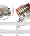 Heavy Duty 100 To 1000 ML Paste Filling Mixing Machine With Horizontal Heating Hopper And Pneumatic Liquid Filler side and top view.