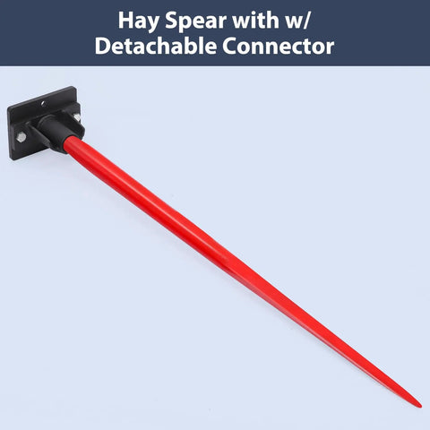49 Inch Heavy Duty Hay Spear Bale Fork For Tractor And Skid Steer Quick Attach Spike With Hex Nut And Sleeve, 4500 Lbs Load Capacity
