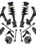 Complete 14 Piece Front Steering And Suspension Kit With Control Arms Tie Rods Struts And Wheel Bearings For Ford Mustang Base Model Pre August 2009 on white background.