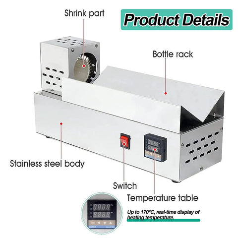 Pro Stainless Steel Wine Capsule Shrinking Machine For Bottle Foil Sealing Digital Thermostat Control 150-170C with temperature display.