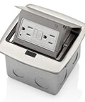 Pop Up Floor Box With 15 Amp Tamper Resistant Self Test GFCI Outlet Brushed Nickel Finish Low Profile Cover