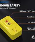 Manual Reset GFCI Outlet Adapter For Indoor Use, 15 Amp Grounded 3-Prong Socket, UL Listed, Yellow, 1 Pack shown with labels