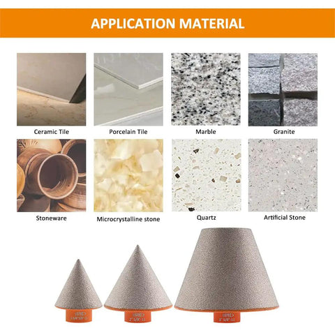 Images of materials compatible with Diamond Beveling Chamfer Bit 3 Inch 75mm With 5/8-11 Thread for Enlarging and Trimming Holes