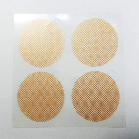 Ultra Thin Nipple Covers For Men, 3cm Diameter Concealers With Hypoallergenic Glue, translucent slim PVC, 4 pieces shown.
