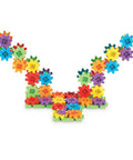 Gears 100-Piece Deluxe Building Set For STEM Fun arranged in colorful pattern with interlocking gears and connectors on a white background.