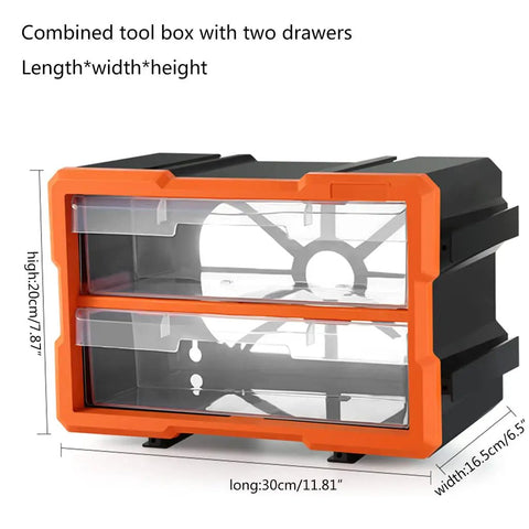 Heavy Duty Plastic Organizing Case Featuring Custom Removable Walls For Screws Bolts Fasteners And Miniature Project Parts, with two drawers and transparent lids.