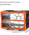 Heavy Duty Plastic Hardware Toolbox With Slide Out Compartments For Screws Bolts And Parts Organizer, 30x16.5x20cm, black base with orange clips.