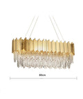 Top Shelf K9 Crystal Pendant Light With Polished Gold Metal Bar And Warm E14 Led Bulbs Perfect For Dining Rooms Or Cafes Quick Mount And Instant Home Glow Up, 80cm long with chrome and crystal design.
