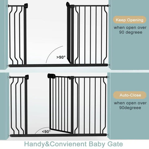 Extra Wide Baby Gate Pressure Mounted With Extensions For Indoor Use Safe Pet Gate For Stairs And Openings Black Metal Heavy Duty Dog Gate Adjustable Fit From 48.1 To 52.8 Inches No Drill Tension Gate auto-close and keep open feature